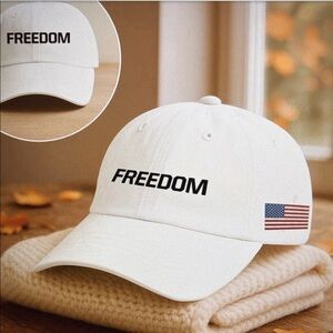 🇺🇸 White “FREEDOM”Cap with American Flag - Unisex - Brand New!